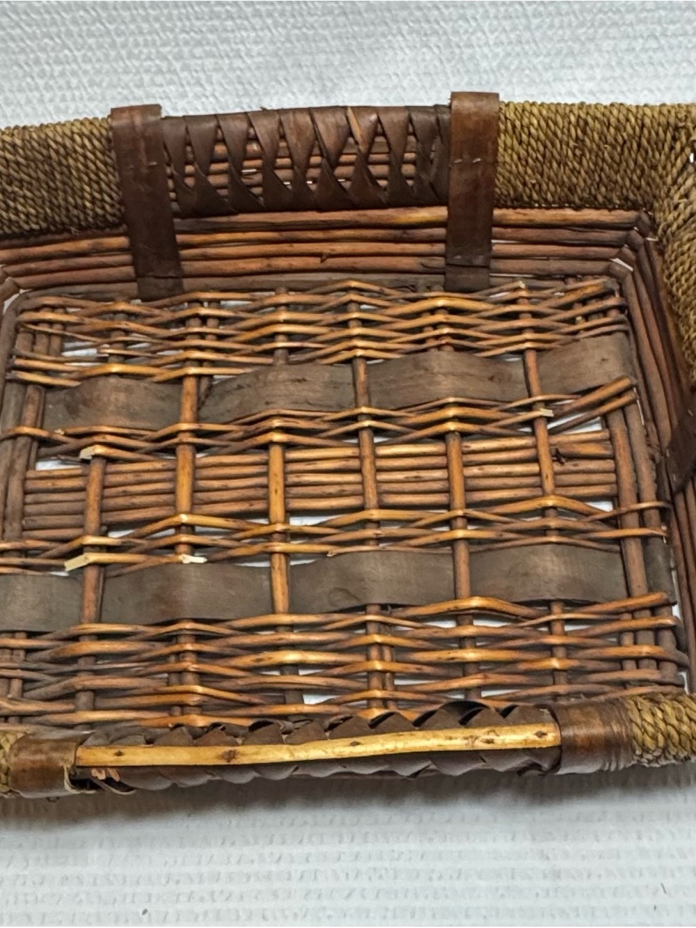 Vintage Woven Brown Rattan Storage Tray by